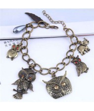 Vintage Night Owl Pendants Fashion Costume Women Alloy Bracelet