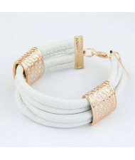 Golden Alloy Decoration Embellished Four Layers Leather Texture Women Fashion Bracelet - White