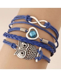 Night Owl and Infinitive Sign Pendants Multi-layer Weaving Rope Women Fashion Bracelet