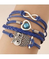 Night Owl and Infinitive Sign Pendants Multi-layer Weaving Rope Women Fashion Bracelet