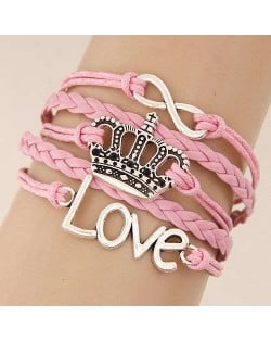 Love Alphabets and Vintage Crown Pendants Multi-layer Weaving Rope Women Fashion Bracelet