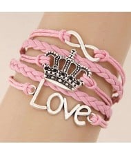 Love Alphabets and Vintage Crown Pendants Multi-layer Weaving Rope Women Fashion Bracelet