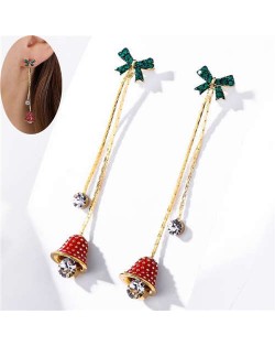 Czech Rhinestone Green Bowknot Decorated Sweet Bell Design Tassel Fashion Women Earrings