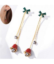 Czech Rhinestone Green Bowknot Decorated Sweet Bell Design Tassel Fashion Women Earrings