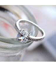 Square Flash Drilling Four Claw Wedding Ring - Platinum