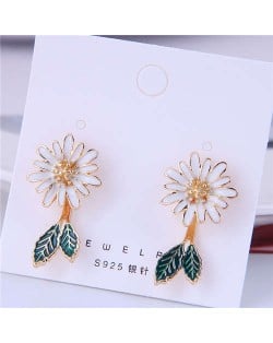 Korean Fashion Enamel Daisy Design Quality Style Women Stud Earrings - White