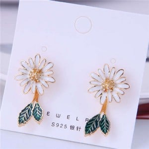Korean Fashion Enamel Daisy Design Quality Style Women Stud Earrings - White