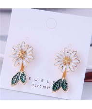 Korean Fashion Enamel Daisy Design Quality Style Women Stud Earrings - White