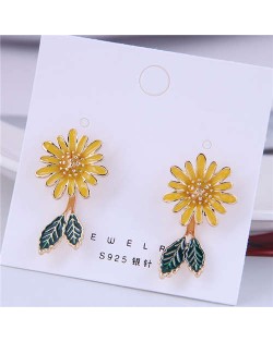 Korean Fashion Enamel Daisy Design Quality Style Women Stud Earrings - Yellow