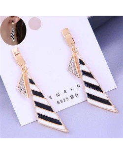 Black and White Stripes Oil-spot Glazed Geometric Design Korean Fashion Women Alloy Earrings