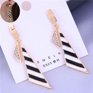 Black and White Stripes Oil-spot Glazed Geometric Design Korean Fashion Women Alloy Earrings
