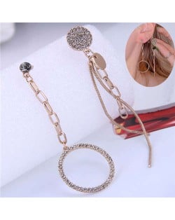 Czech Rhinestone Embellished Hoop and Chain Tassel Asymmetric Alloy Women Fashion Earrings