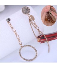 Czech Rhinestone Embellished Hoop and Chain Tassel Asymmetric Alloy Women Fashion Earrings