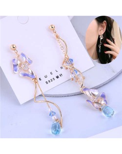 Prosperous Violet Flowers Swirling Pattern Asymmetric Design Women Alloy Earrings