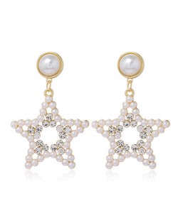 Rhinestone and Artificial Pearl Star Design High Fashion Women Costume Earrings