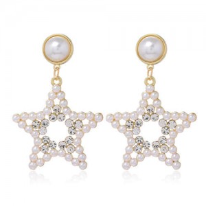 Rhinestone and Artificial Pearl Star Design High Fashion Women Costume Earrings