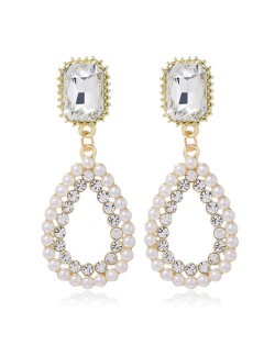 Rhinestone and Pearl Waterdrop Design Koeran Fashion Women Alloy Earrings