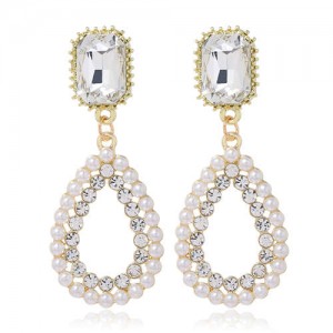 Rhinestone and Pearl Waterdrop Design Koeran Fashion Women Alloy Earrings