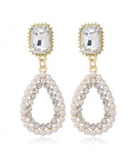 Rhinestone and Pearl Waterdrop Design Koeran Fashion Women Alloy Earrings