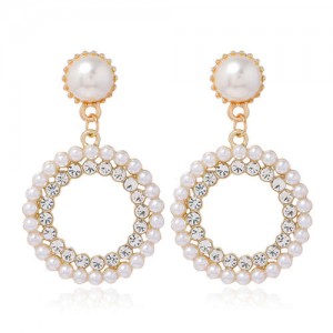 Artificial Pearls and Rhinestone Graceful Hoop Design Women Costume Fashion Earrings