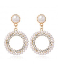 Artificial Pearls and Rhinestone Graceful Hoop Design Women Costume Fashion Earrings