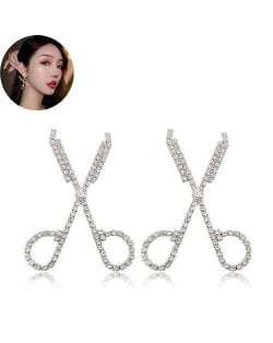 Shining Rhinestone Scissors Design Korean Fashion Women Stud Earrings - Silver