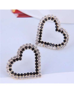 Sweet Shining Heart Design Korean Fashion Women Alloy Stud Earrings - Golden