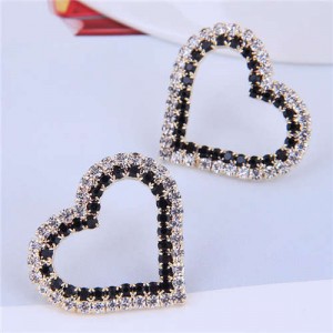 Sweet Shining Heart Design Korean Fashion Women Alloy Stud Earrings - Golden