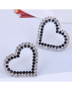 Sweet Shining Heart Design Korean Fashion Women Alloy Stud Earrings - Silver