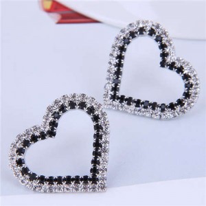 Sweet Shining Heart Design Korean Fashion Women Alloy Stud Earrings - Silver
