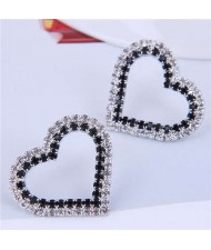 Sweet Shining Heart Design Korean Fashion Women Alloy Stud Earrings - Silver