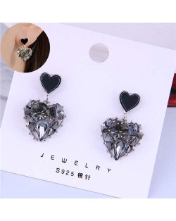 Czech Rhinestone Gray Heart High Fashion Women Statement Earrings
