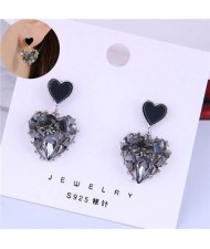 Czech Rhinestone Gray Heart High Fashion Women Statement Earrings