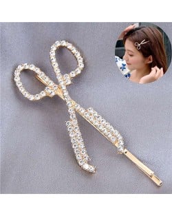 Shining Rhinestone Scissors Design Alloy Women Hair Barrette - Golden