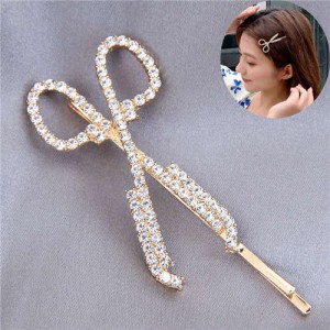 Shining Rhinestone Scissors Design Alloy Women Hair Barrette - Golden