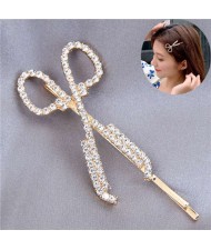 Shining Rhinestone Scissors Design Alloy Women Hair Barrette - Golden