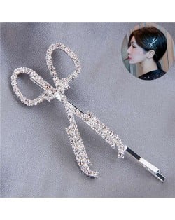 Shining Rhinestone Scissors Design Alloy Women Hair Barrette - Silver