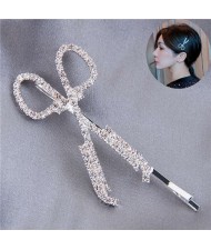 Shining Rhinestone Scissors Design Alloy Women Hair Barrette - Silver