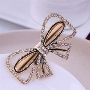 Rhinestone Embellished Korean Fashion Shining Bowknot Design Alloy Women Hair Barrette