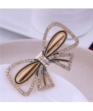 Rhinestone Embellished Korean Fashion Shining Bowknot Design Alloy Women Hair Barrette