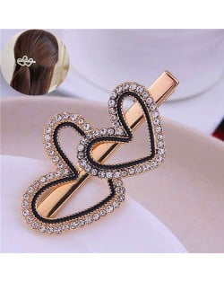 Rhinestone Twin Hearts Design Korean Fashion Alloy Women Hair Barrette
