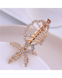 Rhinestone Embellished Starfish and Seashell Combo Design Korean Fashion Women Alloy Hair Barrette