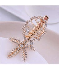 Rhinestone Embellished Starfish and Seashell Combo Design Korean Fashion Women Alloy Hair Barrette