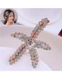 Colorful Rhinestone Embellished Starfish High Fashion Women Alloy Hair Barrette