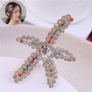 Colorful Rhinestone Embellished Starfish High Fashion Women Alloy Hair Barrette