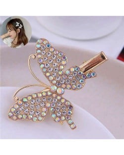 Luminous White Rhinestone Embellished Butterfly Decorated High Fashion Women Alloy Hair Barrette