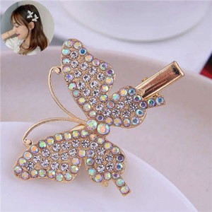 Luminous White Rhinestone Embellished Butterfly Decorated High Fashion Women Alloy Hair Barrette