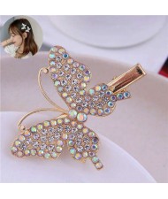 Luminous White Rhinestone Embellished Butterfly Decorated High Fashion Women Alloy Hair Barrette