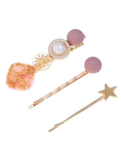 Multiple High Fashion Elements Combo 3pcs Women Alloy Hair Barrette and Clips - Orange
