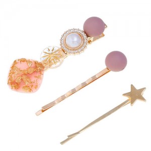 Multiple High Fashion Elements Combo 3pcs Women Alloy Hair Barrette and Clips - Orange